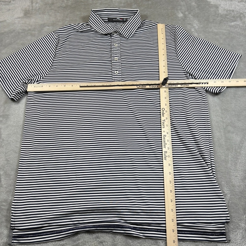 Ralph Lauren RLX Polo Shirt Mens Large Black White Striped Wicking Performance - Picture 12 of 12